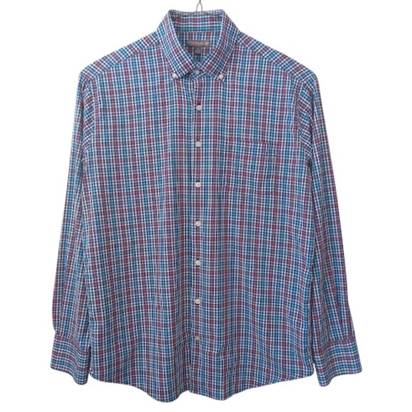 PETER MILLAR | Summer Comfort Performance Sport Blue Pink Button Down Shirt L - Picture 1 of 13